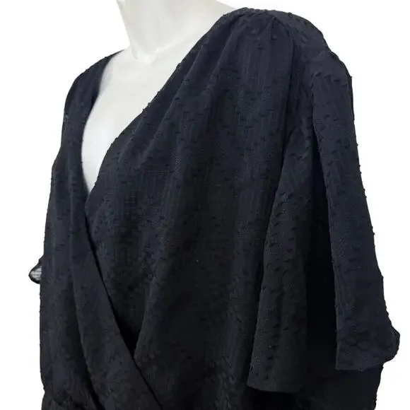 Lane Bryant Womens Black Short Sleeve Peplum Textured V-Neck Shirt Top NWT 26/28 - Picture 10 of 16